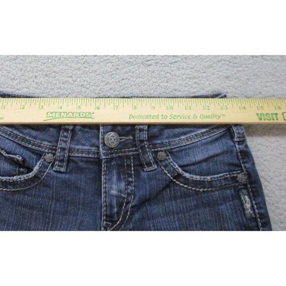 Silver Jeans Women's 26x32 Suki Surplus Flare Blue Denim Pants Stretch Bootcut - Picture 3 of 10